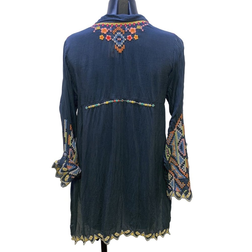 *Johnny Was Grey Silk Embroidered Blouse Small - Picture 3 of 5